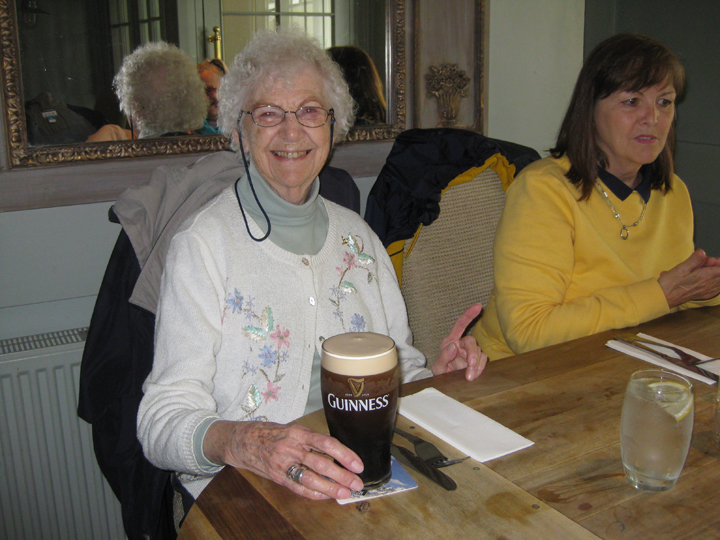 Roberta holds a Guinness